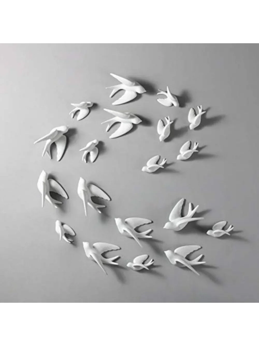 Set of 6 White Ceramic Bird Wall Decor - Doves, Sparrows & Swallows for Home
